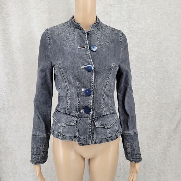 Marc Jacobs Y2K Washed Black Denim Fitted Jacket Cotton Vertical Seams - Picture 1 of 15